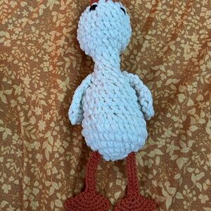 Handmade White and Orange Plush Duck